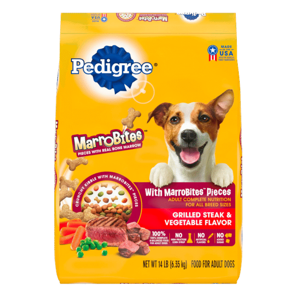 PEDIGREE With MarroBites Pieces Adult Dry Dog Food, Steak & Vegetable Flavor, 14 lb. Bag