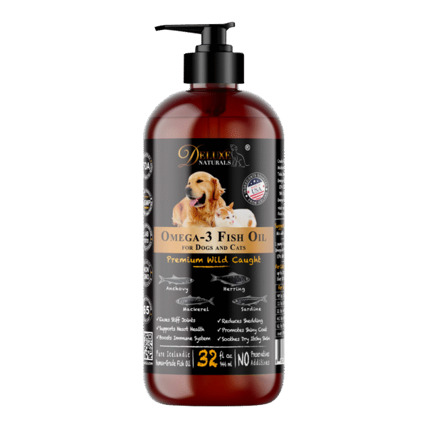 Deluxe Naturals Omega-3 Fish Oil for Dogs and Cats with All Natural Omega-3 EPA DHA Fatty Acids - 32 FL OZ