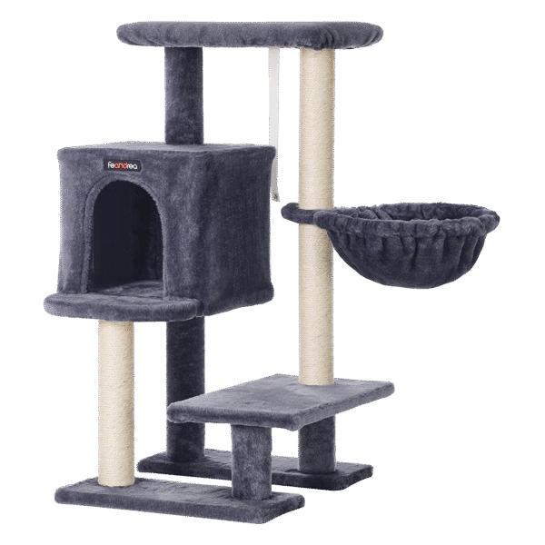 Feandrea Cat Tree, Small Cat Tower, 33.1-Inch Cat Condo with Basket, Cat Cave, Removable Washable Cover for Top Perch, for Small Spaces, Smoky Gray UPCT142G01