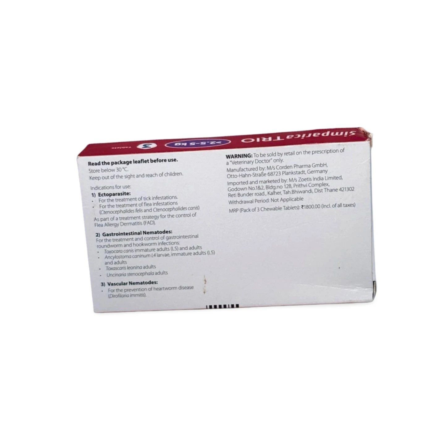 SIMPARICA TRIO 2.5 KG TO 5KGS DOG 3 CHEWABLEW TABLETS - Image 2