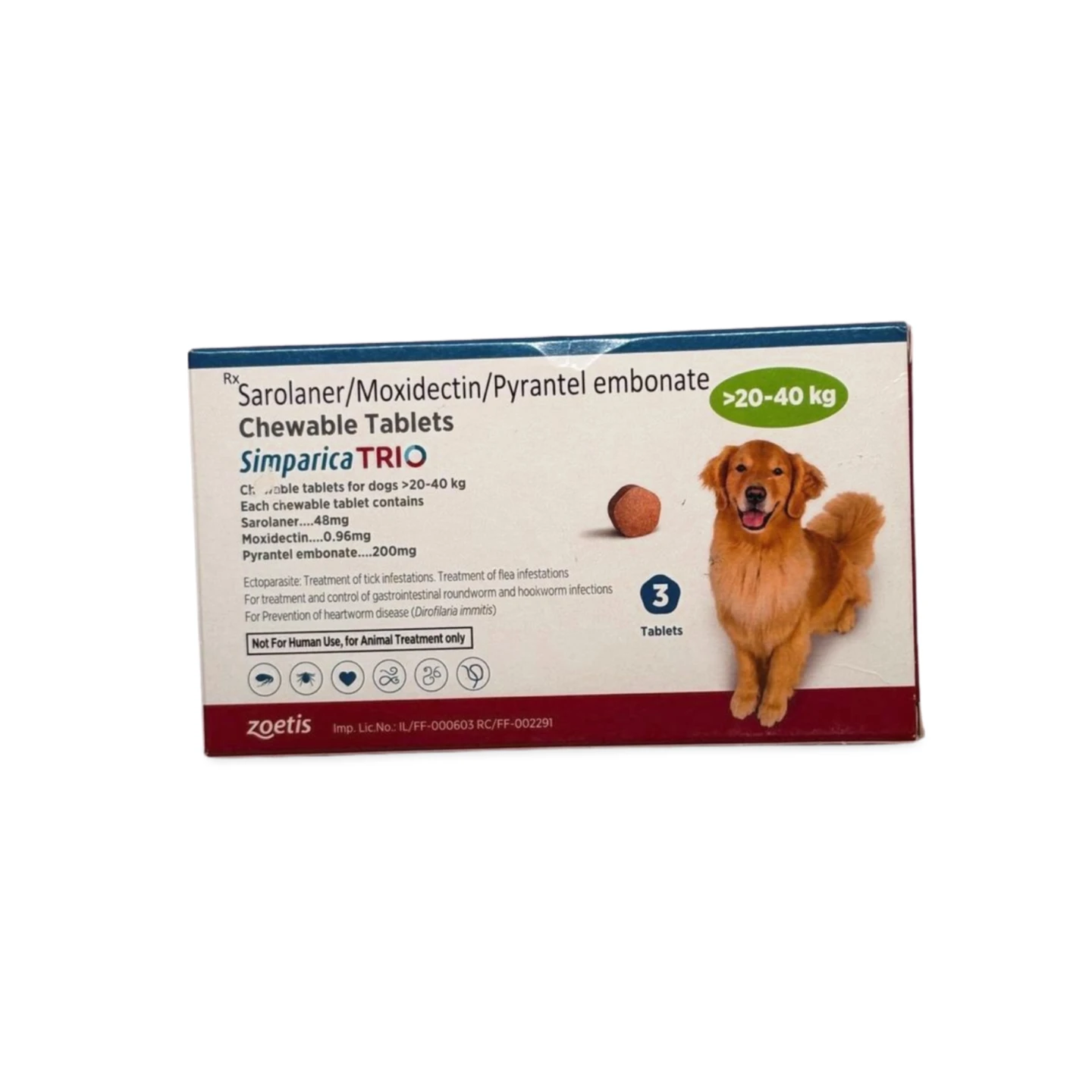 SIMPARICA TRIO 20 TO 40 KG 3 CHEWABLE TABLETS