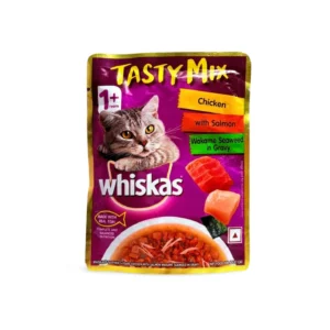 WHISKAS TASTY MIX CHICKEN WITH SALMON WAKAME SEAWEED IN GRAVY ADULT CAT 70 GM
