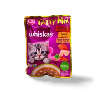 WHISKAS TASTY MIX KITTEN SEAFOOD COCKTAIL CARROT IN GRAVY 80 GM